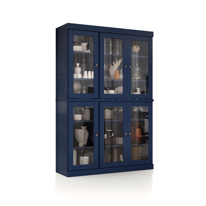 100% Solid Wood 48.5" Pantry China Cabinet with Clear Glass Doors and Adjustable Shelves