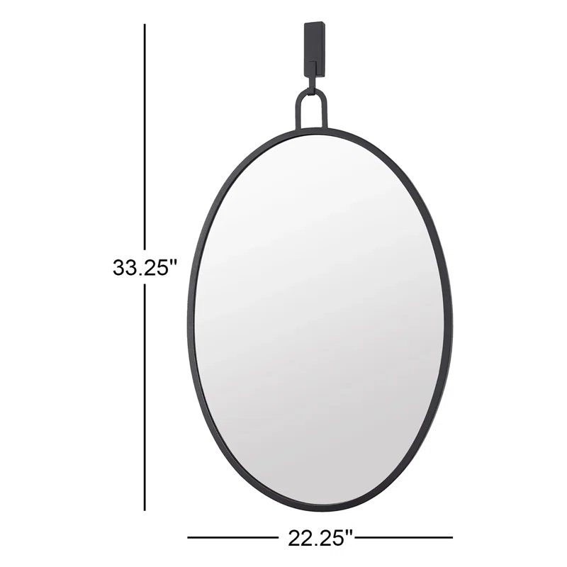 Oval Black Metal Frame Bathroom Wall Mirror