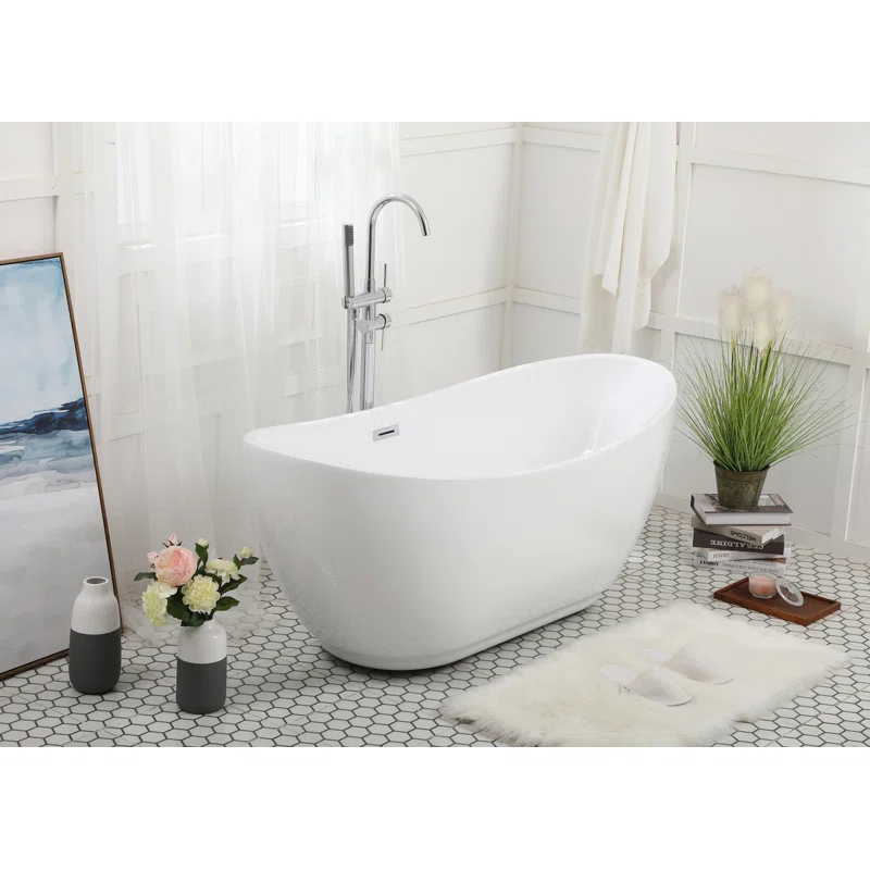 Elegant Kitchen and Bath 62 Inch Soaking Bathtub in Glossy White