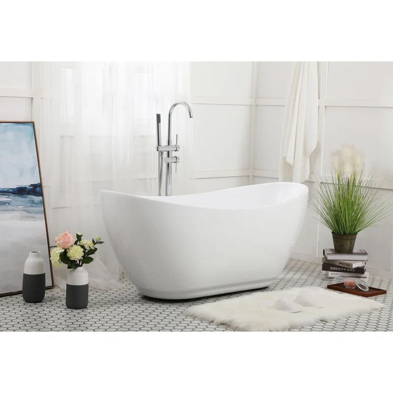 Elegant Kitchen and Bath 62 Inch Soaking Bathtub in Glossy White