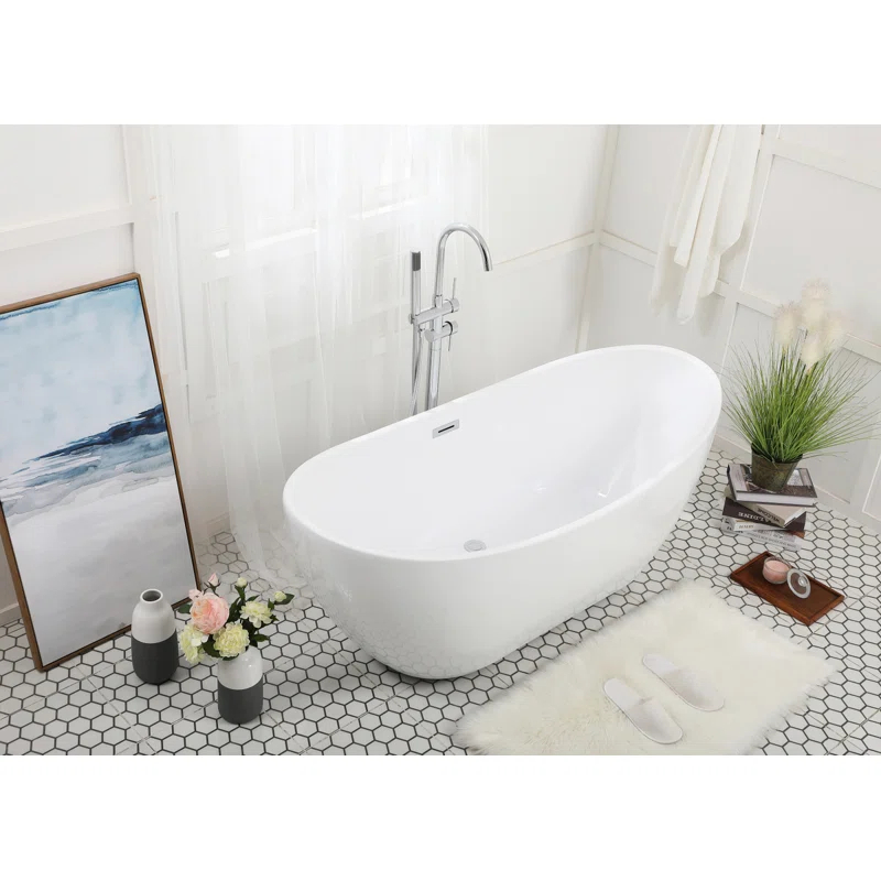 Elegant Kitchen and Bath 62 Inch Soaking Bathtub in Glossy White