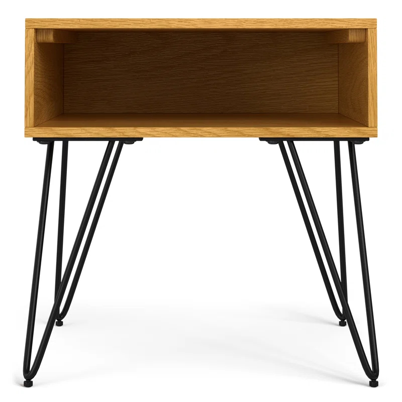 Hunter 22"W Solid Wood Industrial Square End Table with Hairpin Legs and Open Storage