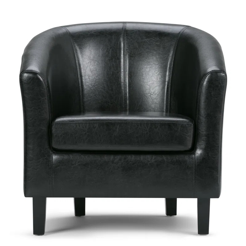 Simpli Home Austin 30"W Upholstered Vegan Faux Leather Contemporary Tub Accent Chair with High Arms and Deep Seat