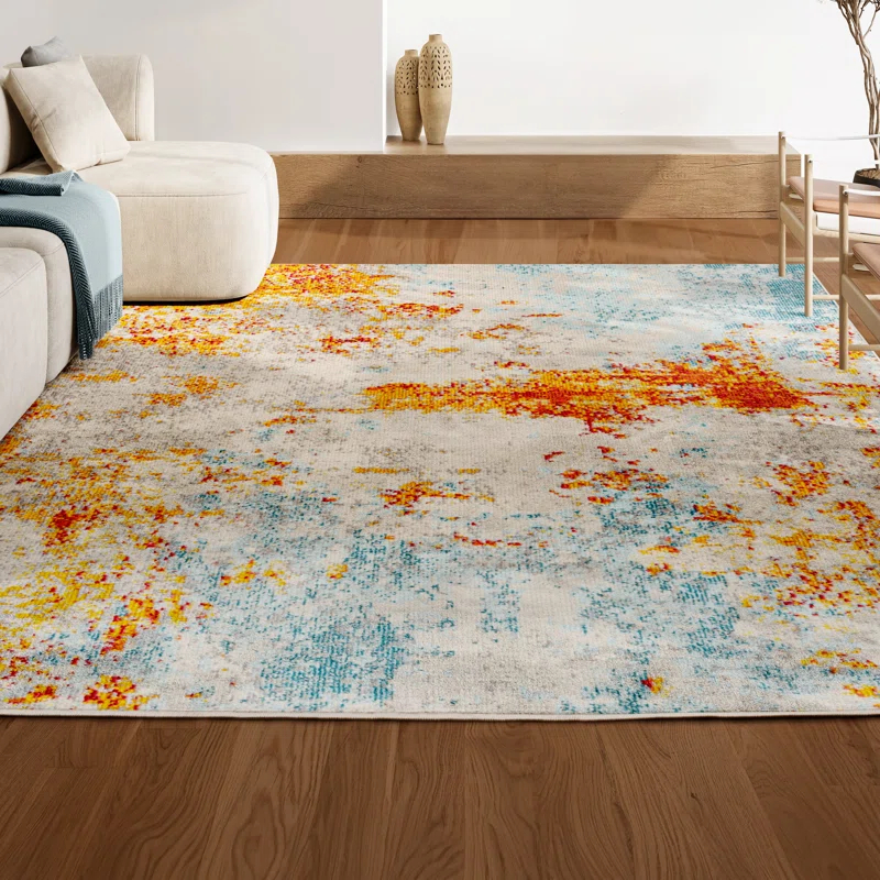 Abstract Orange/Blue/Cream Area Rug