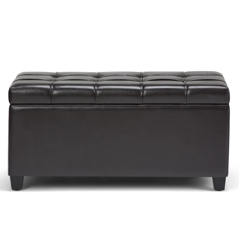 Simpli Home Sienna 33"W Upholstered Storage Ottoman Bench with Lift-Up Tufted Top