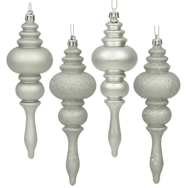 Northlight Seasonal Shatterproof 4-Finish Finial Christmas Ornaments 7" (Set of 4)