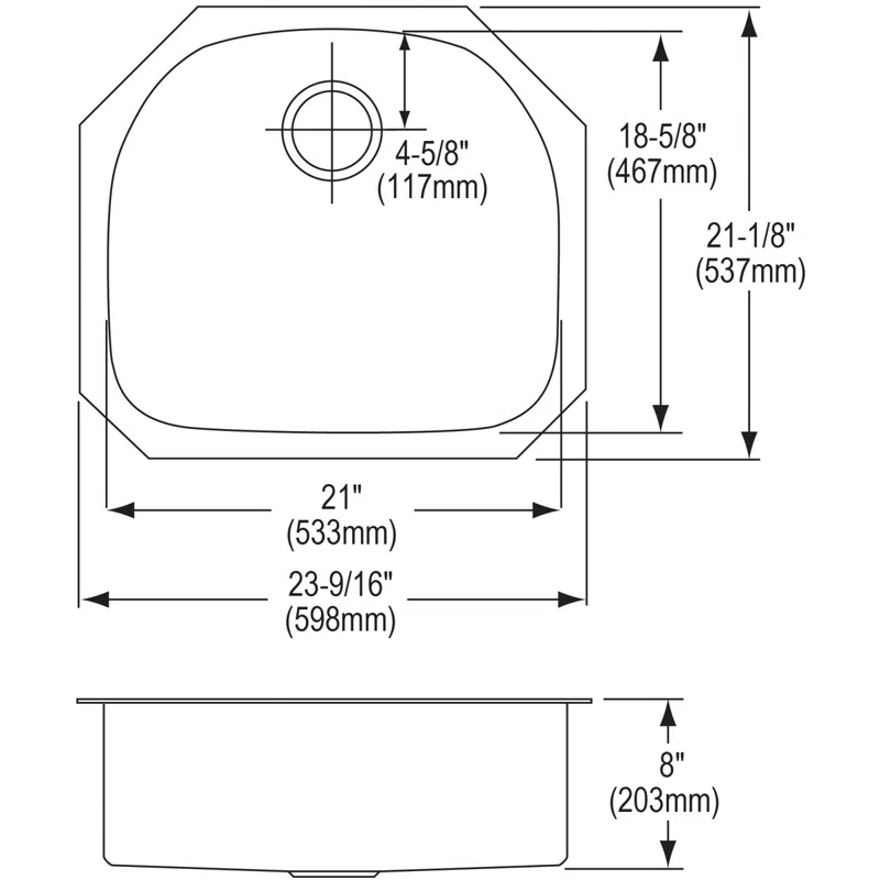 23.5625" L x 21.125" W Undermount Kitchen Sink