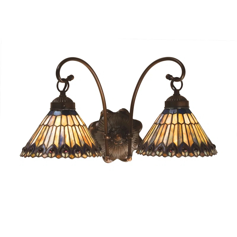 Meyda 18"W Tiffany Jeweled Peacock 2 LT Wall Sconce