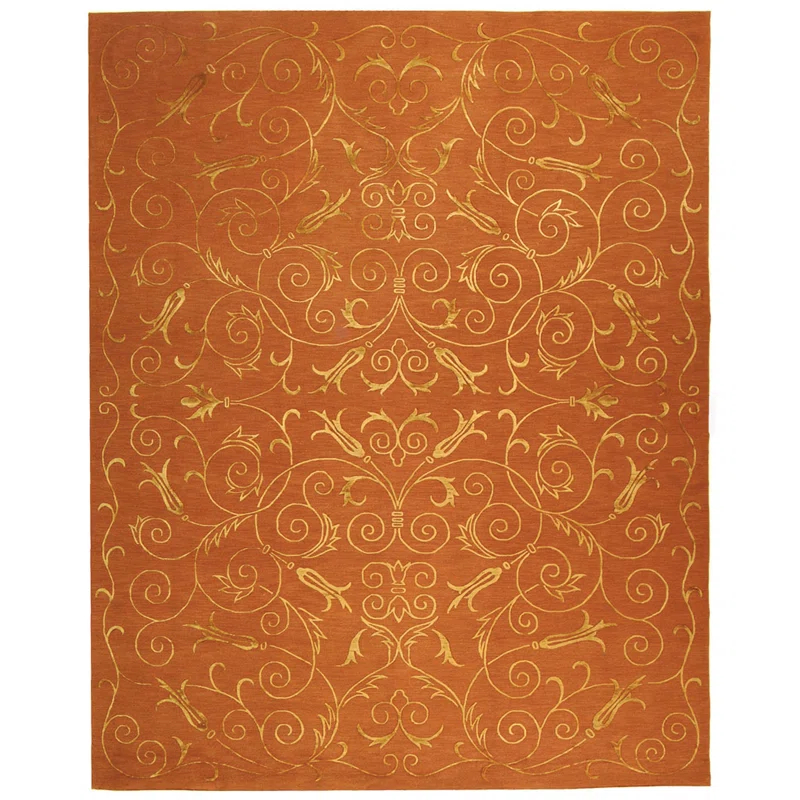 Zephyr Geometric Rust 8' x 10' Hand-Knotted Wool & Silk Rug
