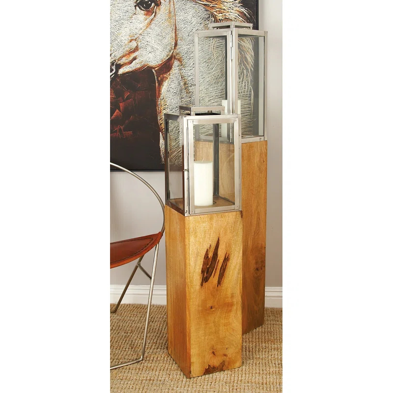 Mango Wood Handmade Decorative Indoor Outdoor Brown Candle Lantern