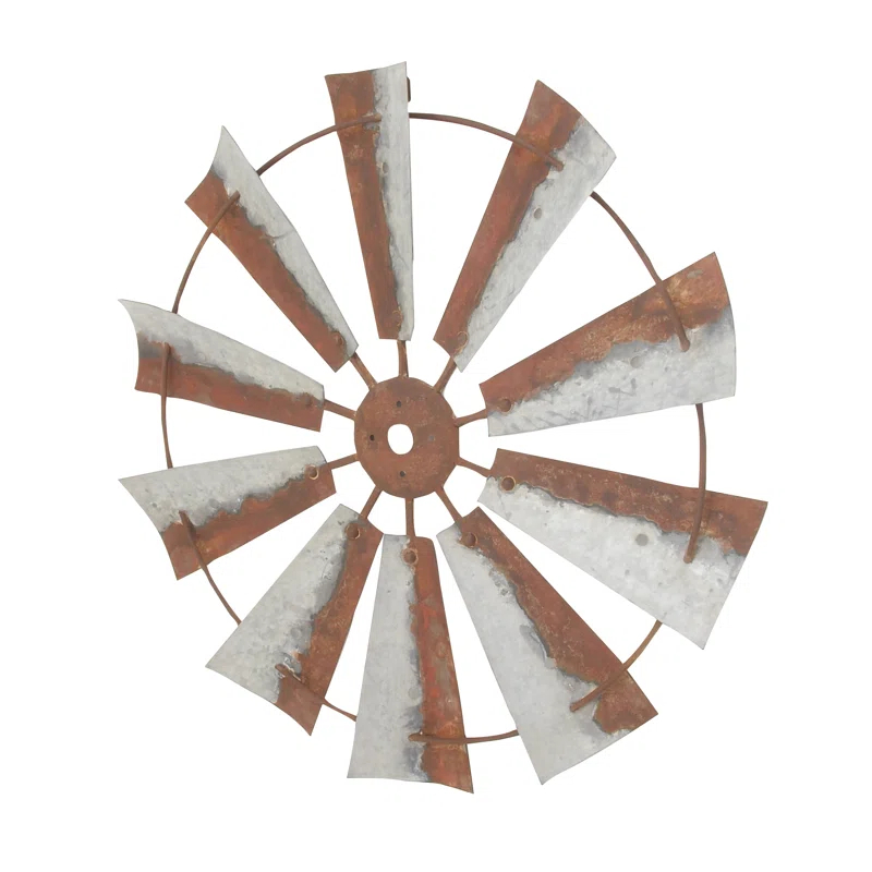 Millwood Pines Metal Indoor Outdoor Windmill Brown Wall Decor