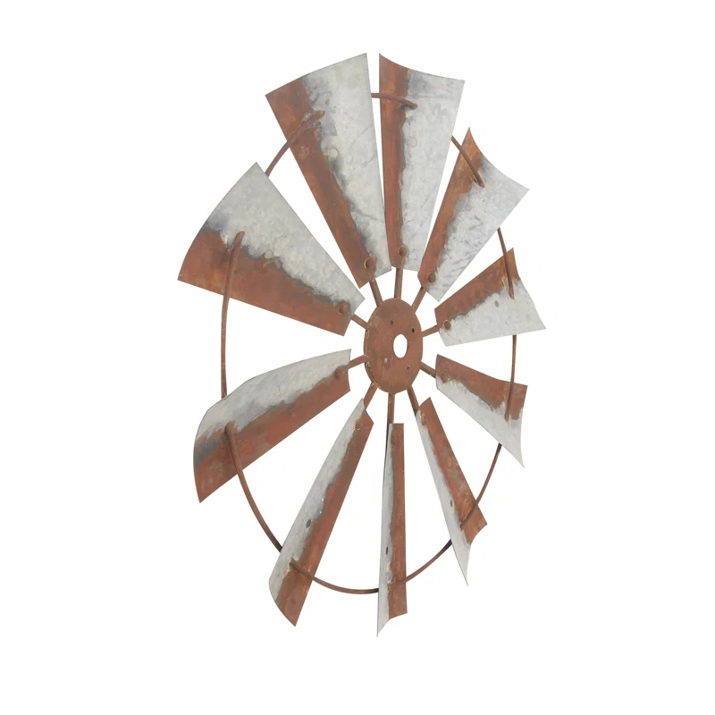 Millwood Pines Metal Indoor Outdoor Windmill Brown Wall Decor
