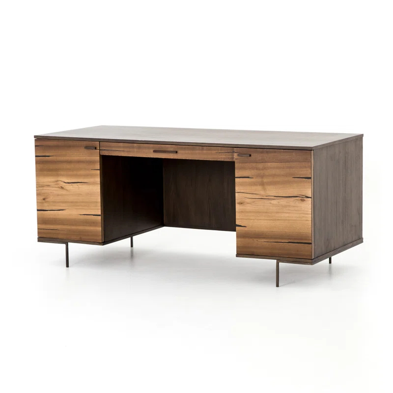 Natural Wood and Iron Home Office Desk with Drawer
