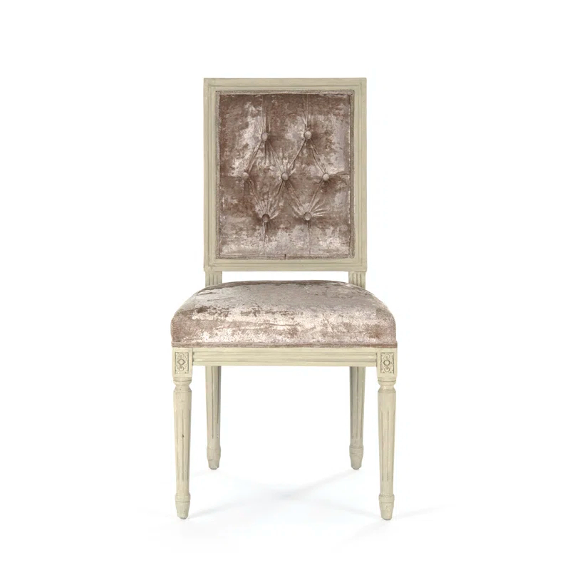 Tufted Louis Side Chair- Crushed Champagne Velvet - 20 x 40 x 18 in.