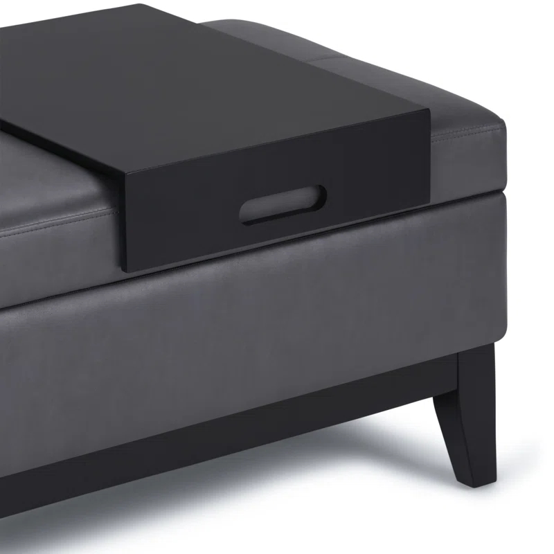 Simpli Home Oregon 42"W Upholstered Storage Ottoman Bench with Lift-Top Lid and Tray