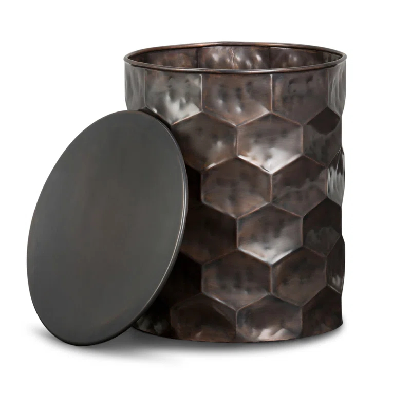 Simpli Home Whitney 17"W Metal Industrial End Table with Storage and Honeycomb Design, Assembled