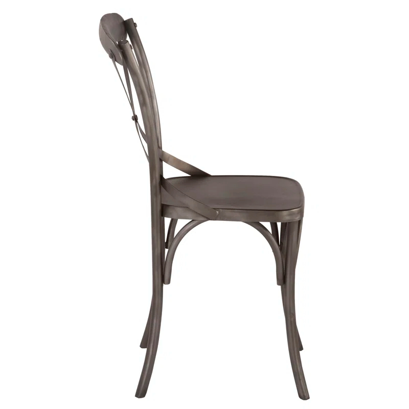 Gray Metal Cross Back Side Chair with Reinforced Legs