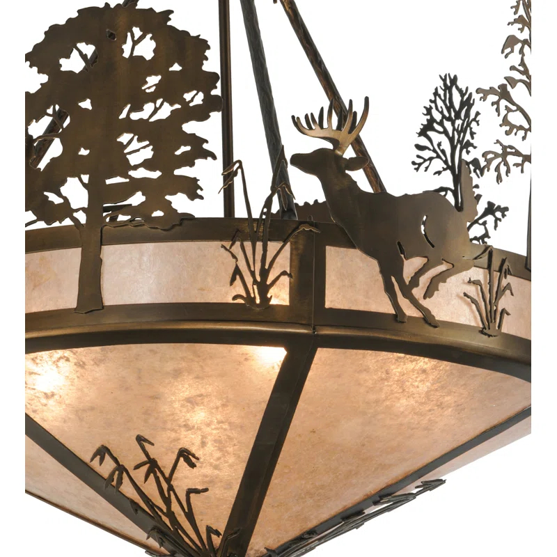 Antique Copper 26" Glass Pendant Light with Deer Design