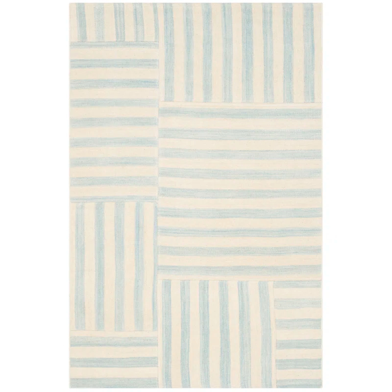 Sky Blue and White Wool Stripe 4' x 6' Area Rug