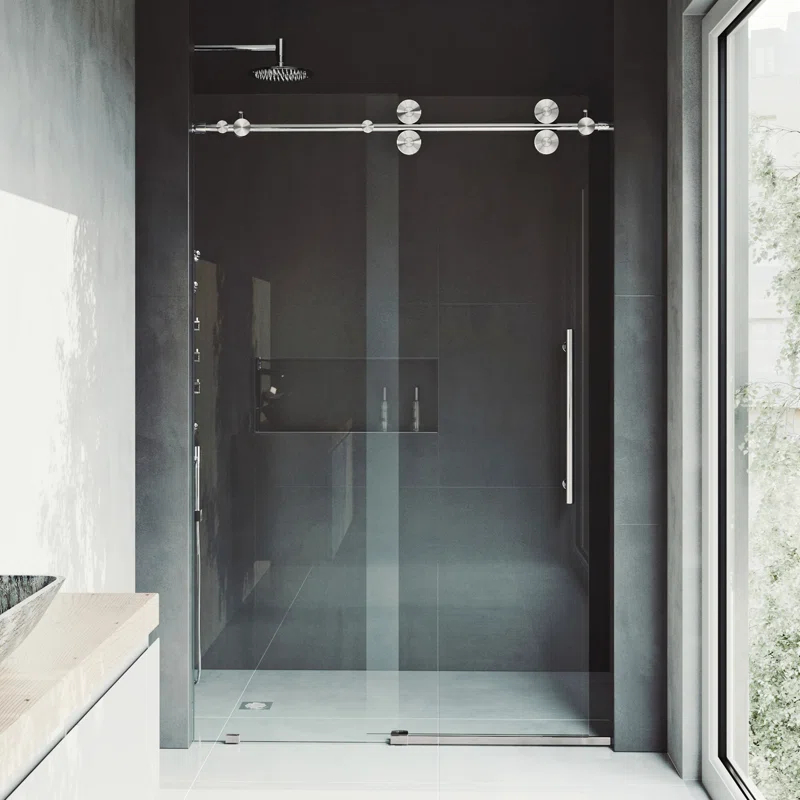 Elan 56-60" W x 74" H Sliding Frameless Shower Door with 3/8" Clear Glass
