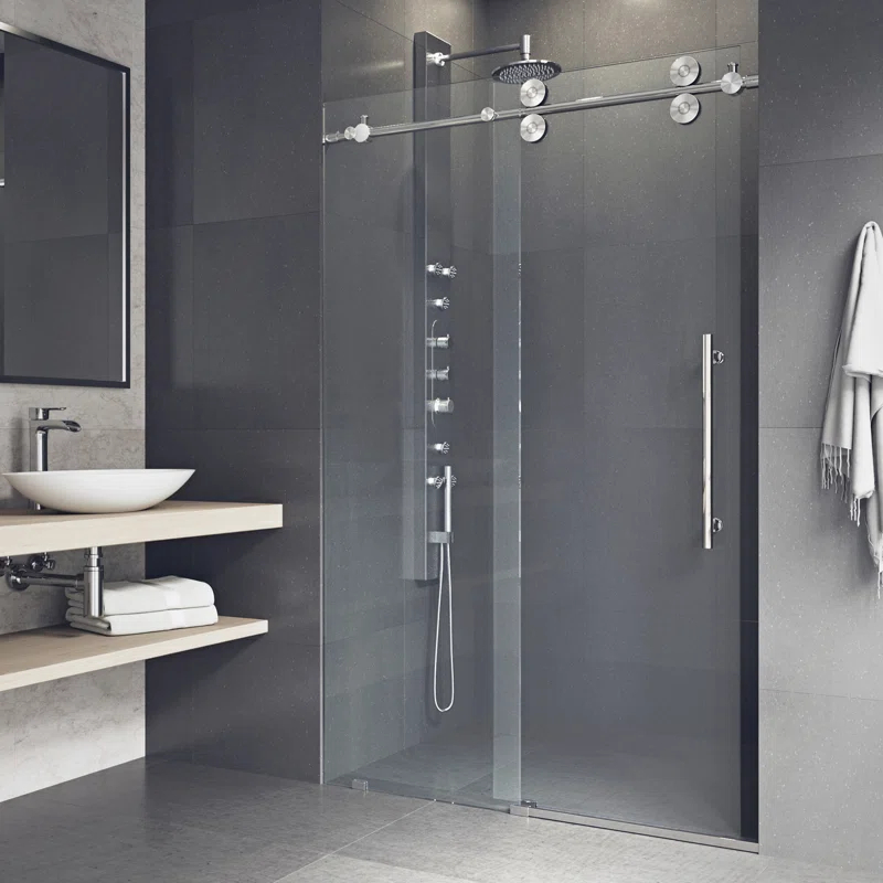 Elan 56-60" W x 74" H Sliding Frameless Shower Door with 3/8" Clear Glass