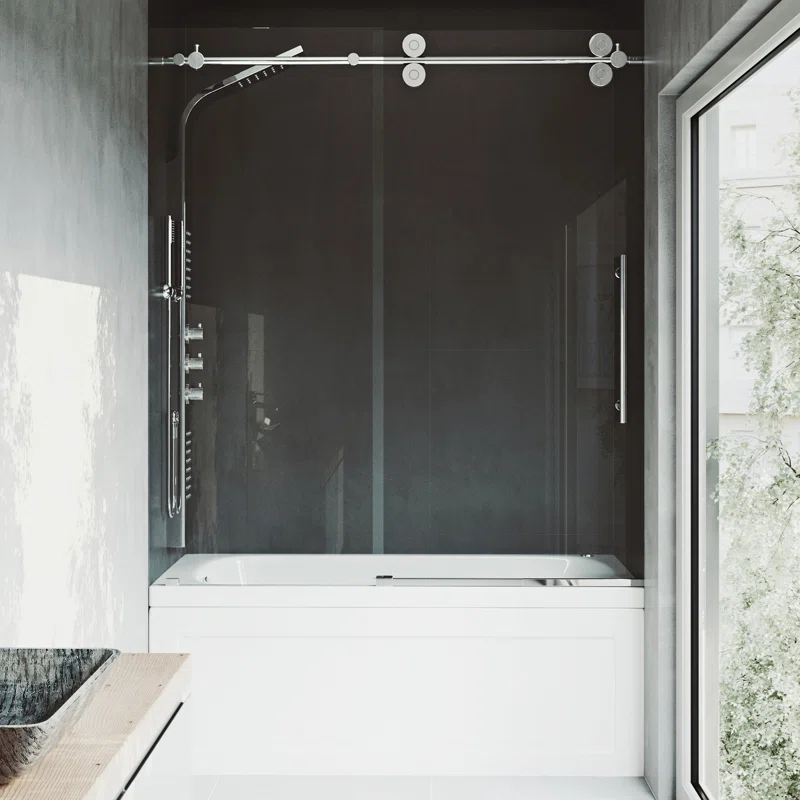 Elan 56-60" W x 66" H Sliding Frameless Tub Door with 3/8" Clear Glass