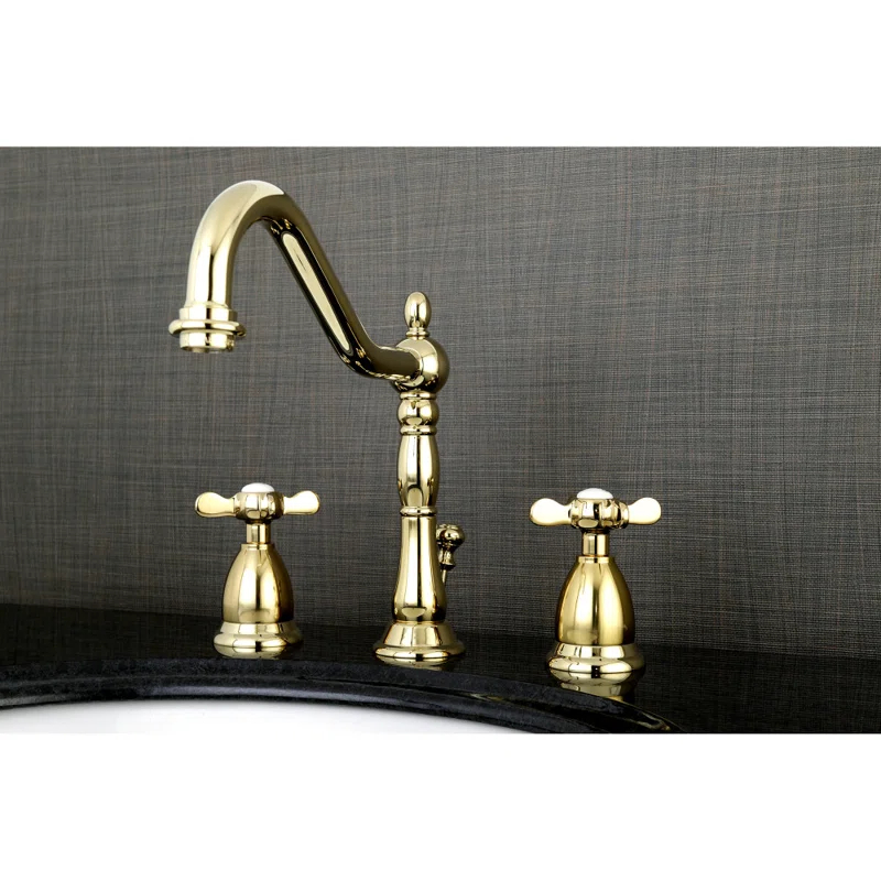 Kingston Brass Essex Two-Handle 3-Hole Deck Mount Widespread Bathroom Faucet with Brass Pop-Up Drain