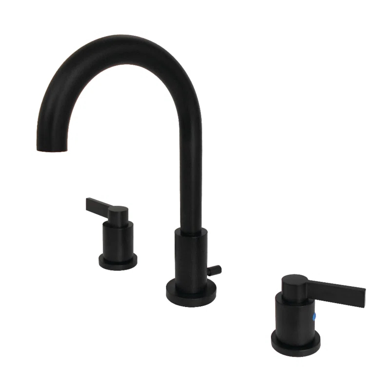Kingston Brass NuvoFusion Two-Handle 3-Hole Deck Mount Widespread Bathroom Faucet with Brass Pop-Up Drain