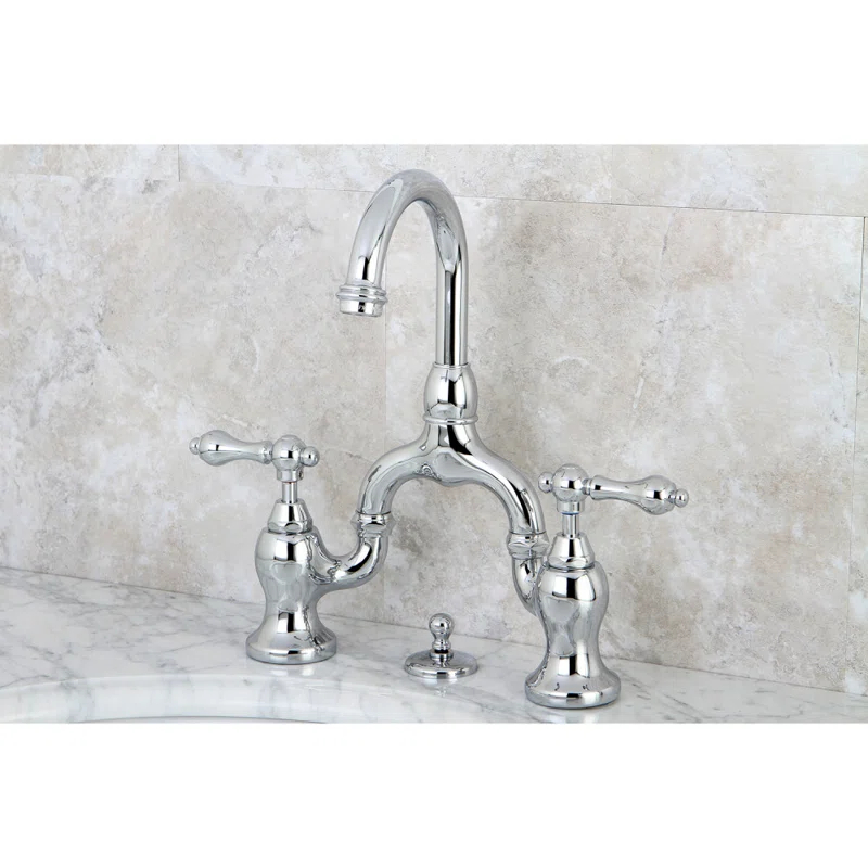 Kingston Brass English Country Two-Handle 3-Hole Deck Mount Bridge Bathroom Faucet with Brass Pop-Up