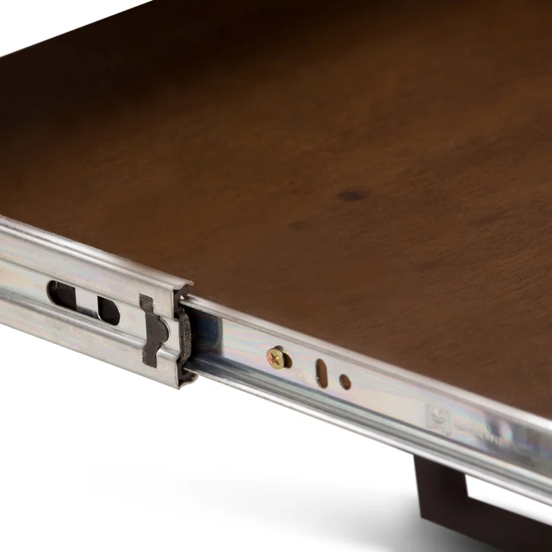 Simpli Home Ryder 66"W Solid Wood Desk, Industrial Contemporary Style with Keyboard Tray and V-Design Metal Base