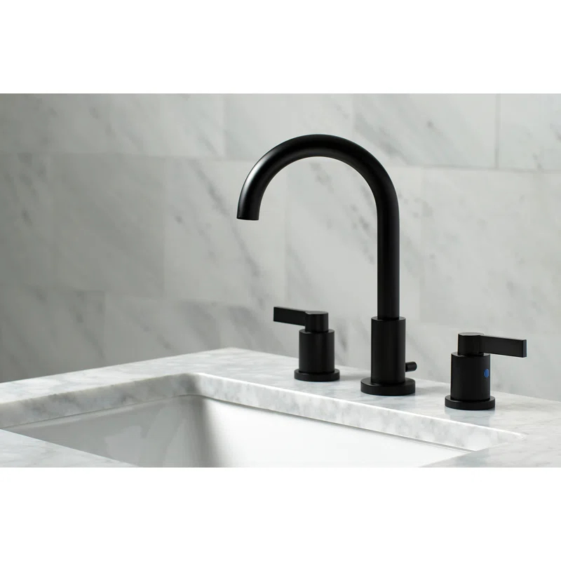 Kingston Brass NuvoFusion Two-Handle 3-Hole Deck Mount Widespread Bathroom Faucet with Brass Pop-Up Drain