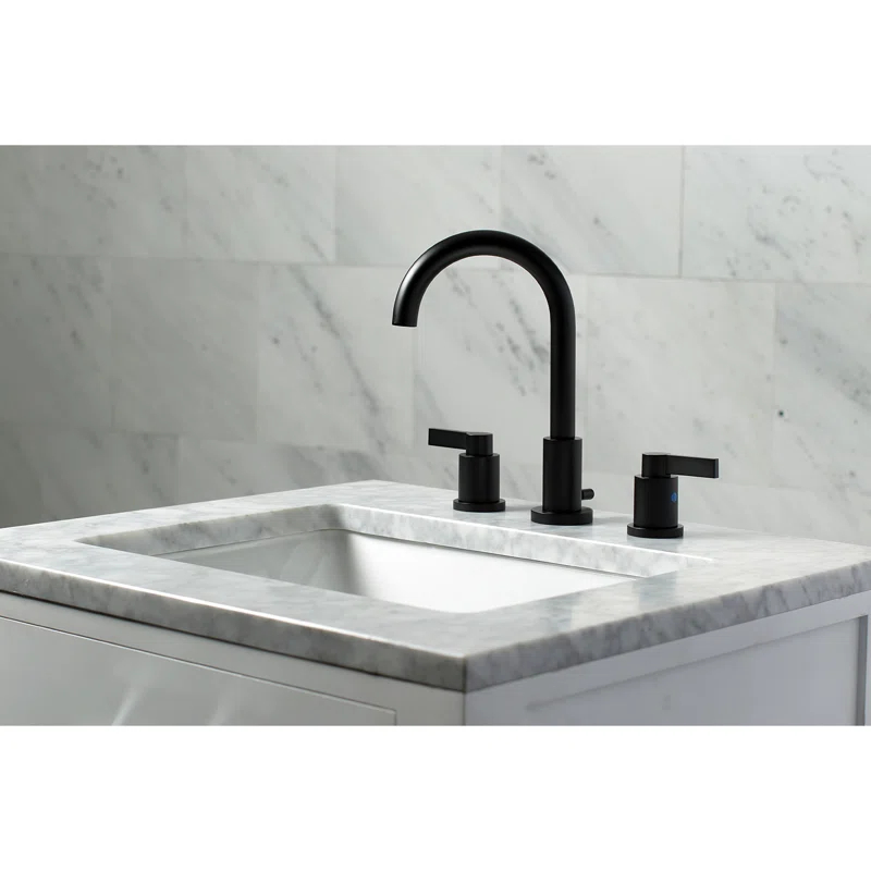 Kingston Brass NuvoFusion Two-Handle 3-Hole Deck Mount Widespread Bathroom Faucet with Brass Pop-Up Drain