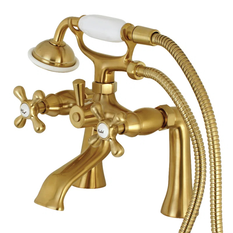 Kingston Brass Kingston Three-Handle 2-Hole Deck Mount Clawfoot Tub Faucet with Hand Shower