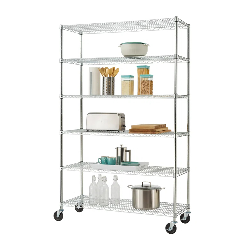 TRINITY EcoStorage 6-Tier NSF Steel Wire Shelving Unit w/ Wheels (48 in. W x 18 in. D)