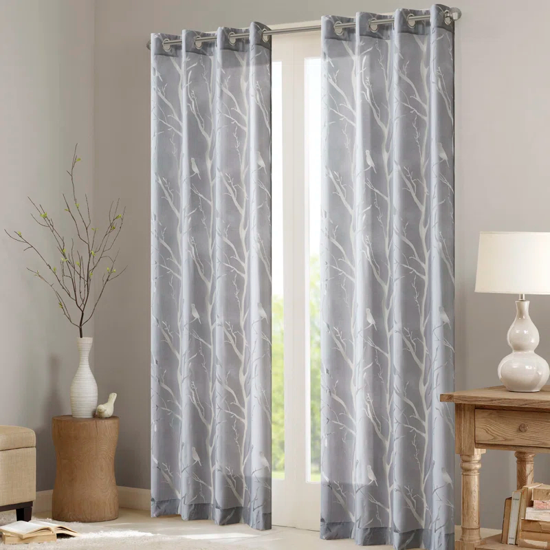 Madison Park Averil Grommet Top Sheer Bird on Branches Burnout Single Window Curtain