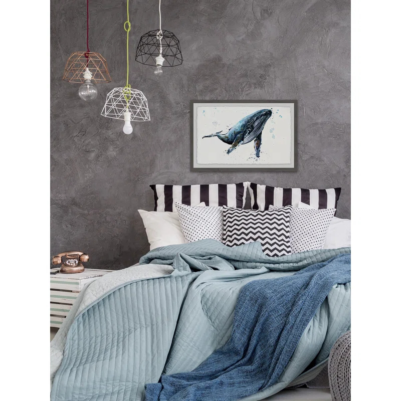 Marmont Hill Watercolor Blue Whale Framed Wall Art