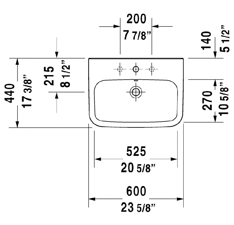 DuraStyle Ceramic 22" Wall Mount Bathroom Sink with Overflow