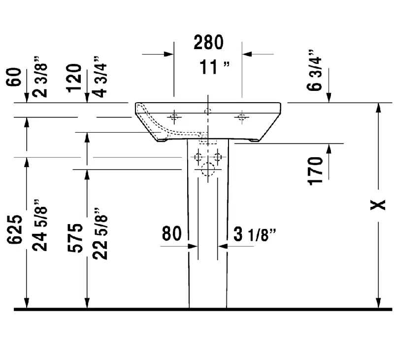 DuraStyle Ceramic 22" Wall Mount Bathroom Sink with Overflow