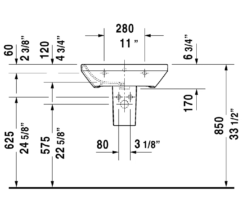 DuraStyle Ceramic 22" Wall Mount Bathroom Sink with Overflow