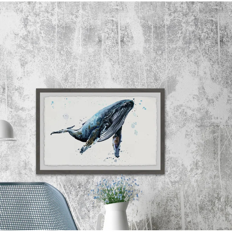 Marmont Hill Watercolor Blue Whale Framed Wall Art