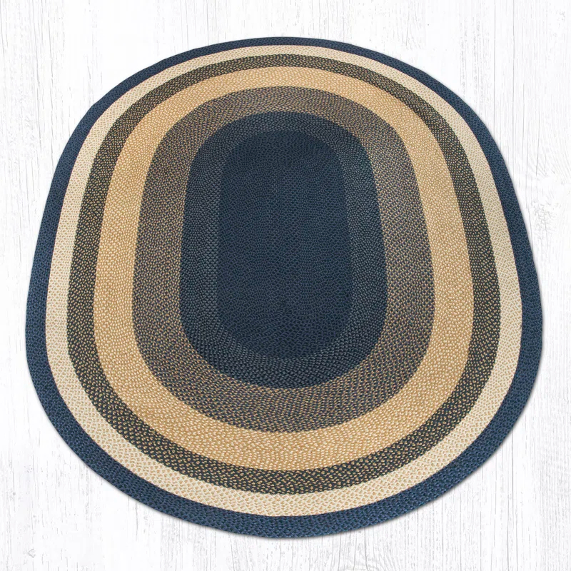 Earth Rugs Light Blue/Dark Blue/Mustard Braided Area Rug