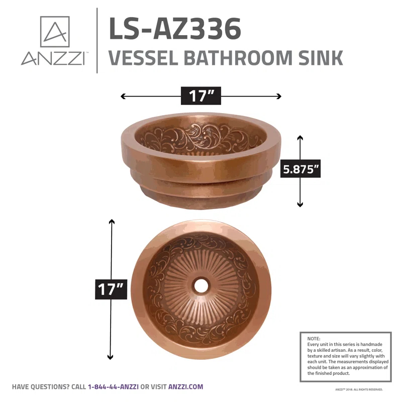 ANZZI Admiral 17'' Polished Antique Copper Copper Circular Bathroom Sink