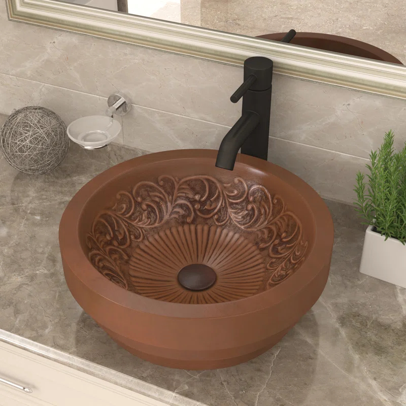 ANZZI Admiral 17'' Polished Antique Copper Copper Circular Bathroom Sink