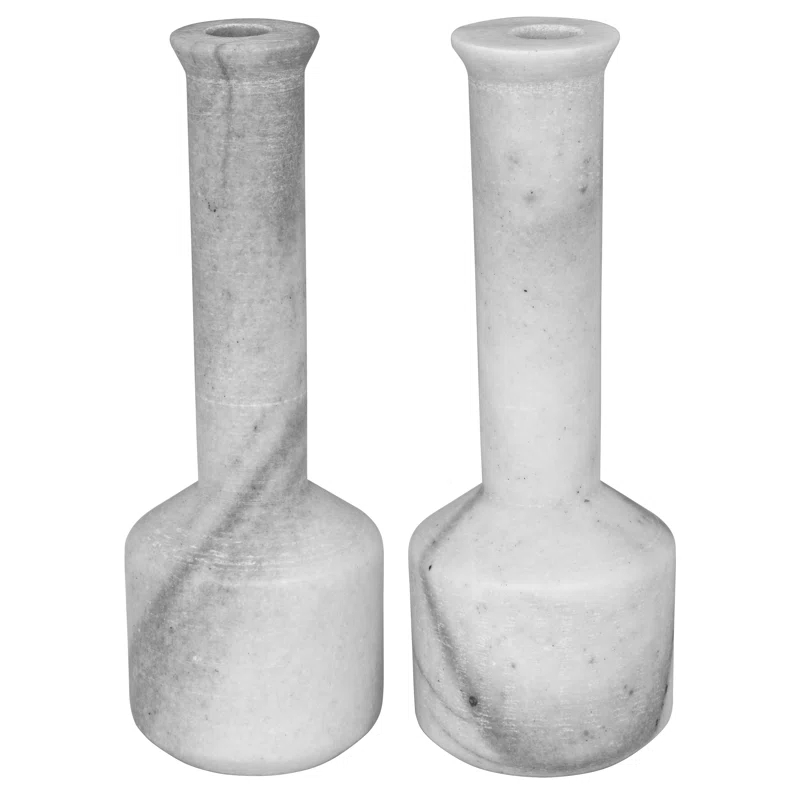 Noir Markos 10'' H Marble Tabletop Candlestick