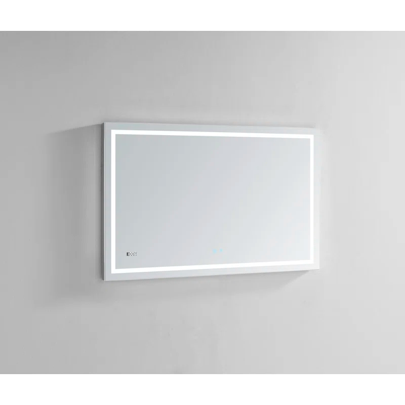 AQUADOM Daytona LED Wall-Mount Mirror for Bathroom with 3 Color Lighting, Touch Control, Dimmer and Defogger, Digital Clock