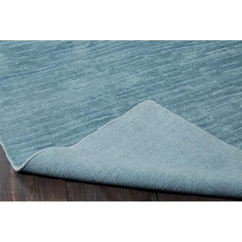 Aegean Blue Geometric Wool and Viscose Area Rug