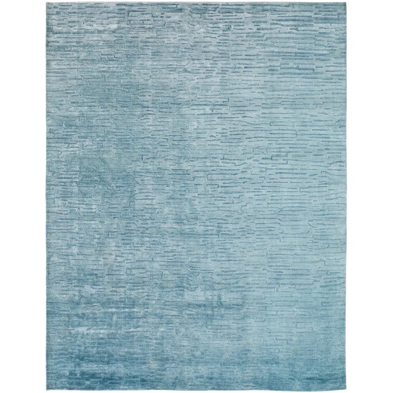 Aegean Blue Geometric Wool and Viscose Area Rug