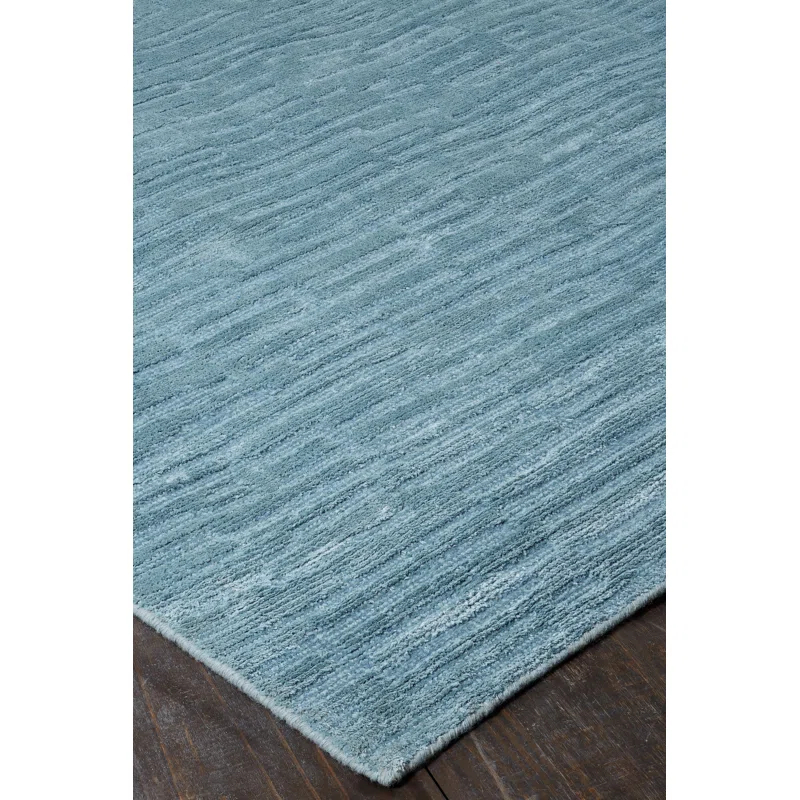 Aegean Blue Geometric Wool and Viscose Area Rug