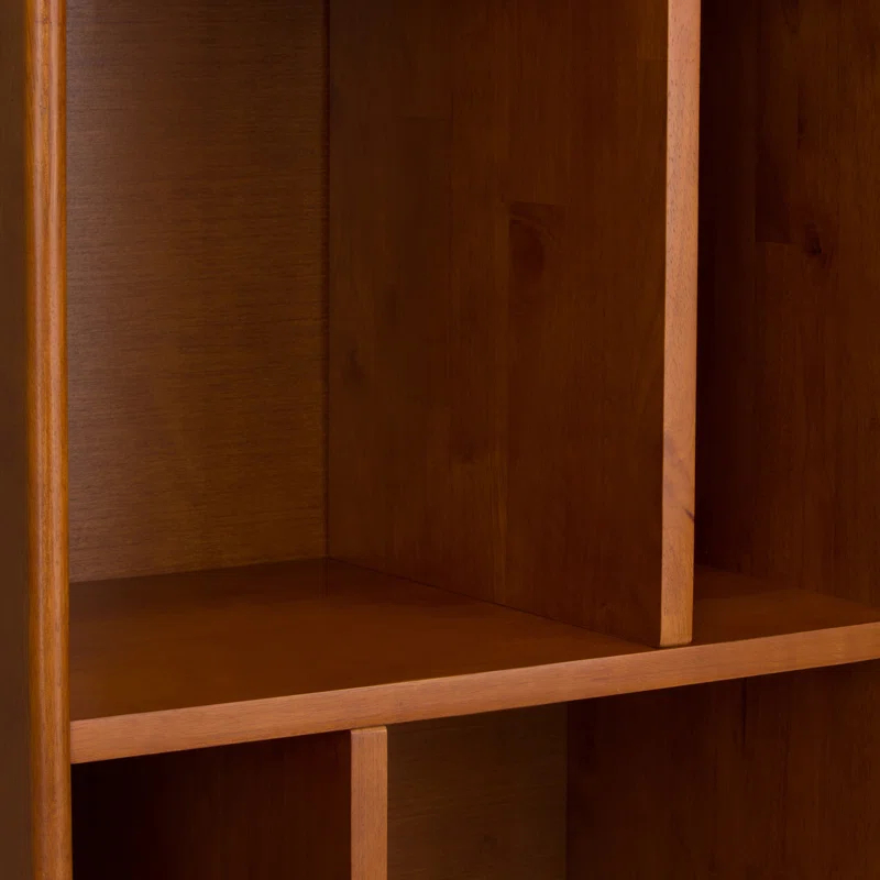 Simpli Home Draper 22"W Solid Hardwood 6 Shelf Compartment Mid-Century Modern Bookcase with Drawer