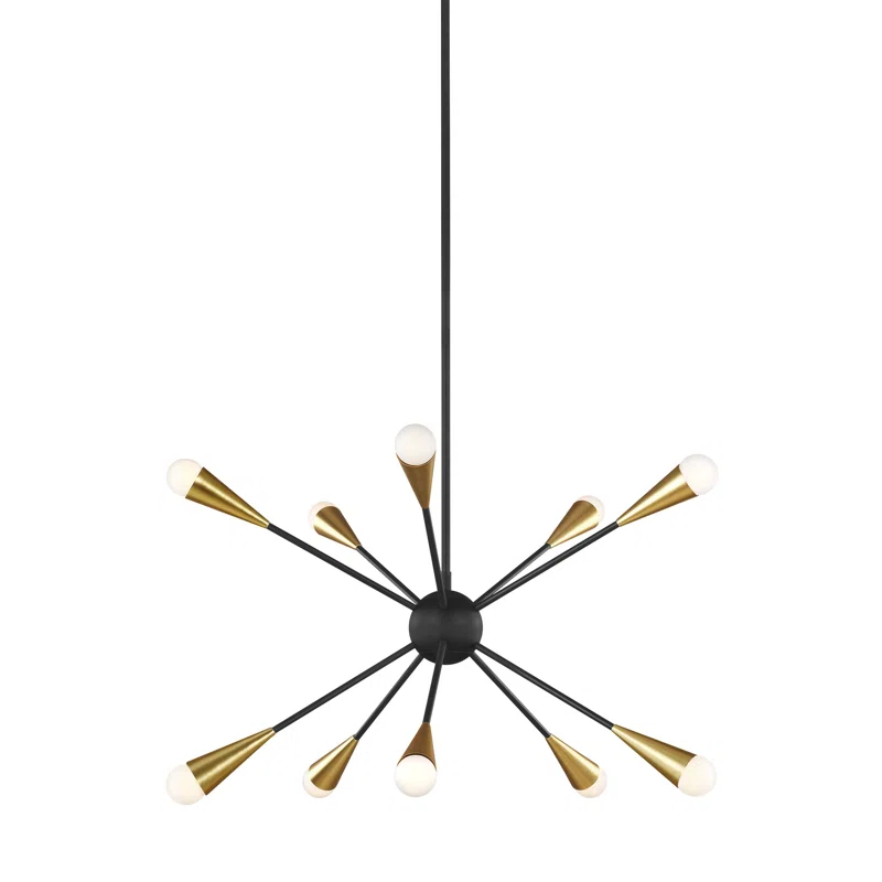 Midnight Black 10-Light Sputnik Chandelier with Brass Accents